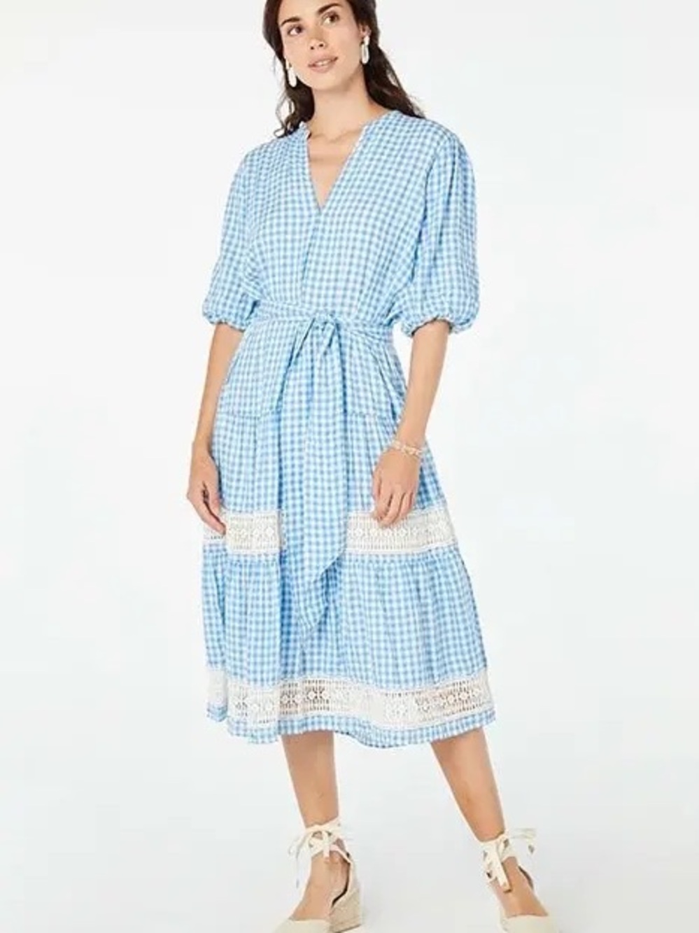 Roller Rabbit Blue Gingham Valonia Tiered Midi Dress XS